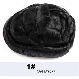 Prótesis capilar masculina de cabello humano con base de piel de PU for hombres, tupé indio fino mono ancho(1#,8x10)