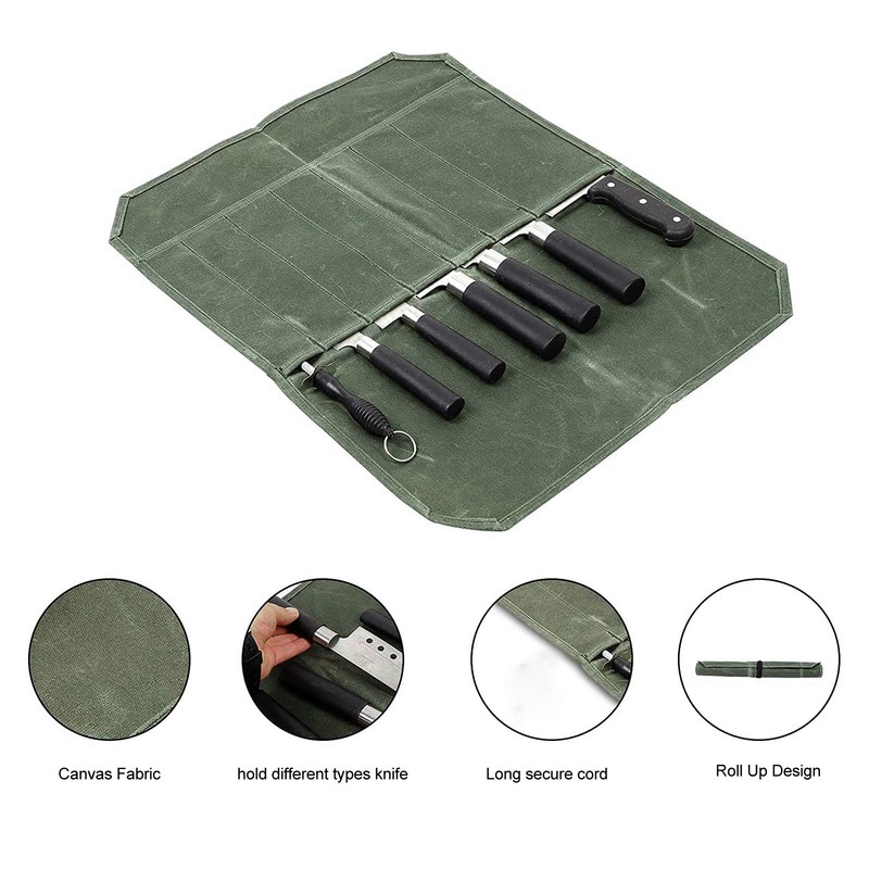 Chef Knife Roll Bag Portable Waterproof Waxed Canvas Knife Carrier