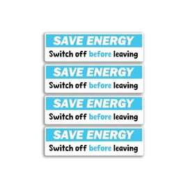 4 x Switch Off Before Leaving Vinyl Stickers - Warning Light Save Energy Plug School Workplace Home Labels Sticker - Size 66mm x 19mm #81685