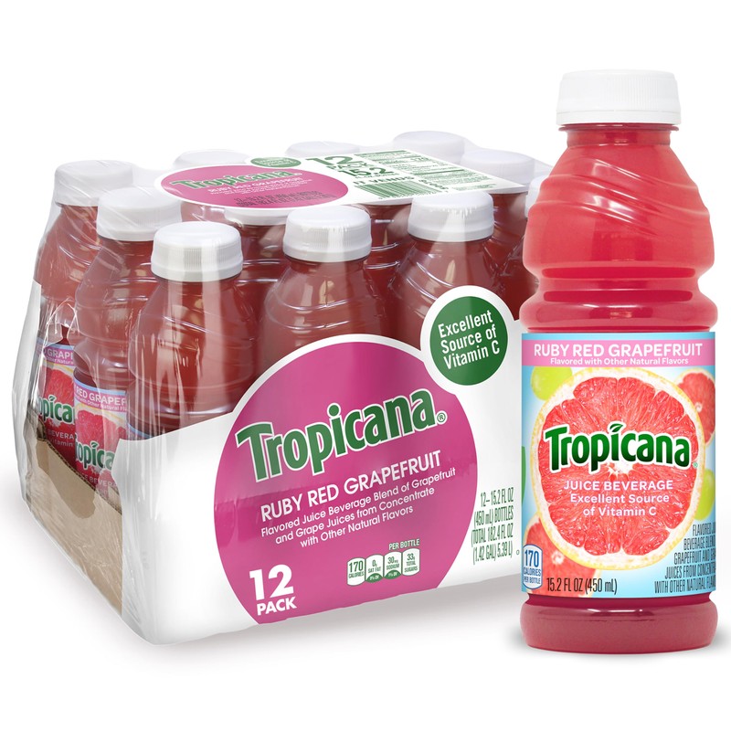 Tropicana Ruby Red Grapefruit Juice Drink, 15.2 fl oz Bottles,