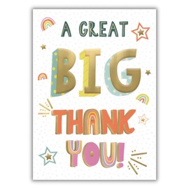 IC&G Thank You Card - Thank You Card with Colourful Stars and Rainbows Design with Embossed Foil Details