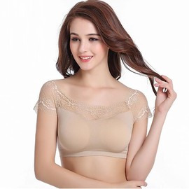 DRESHOW Lace Bralette Tank Tops Wireless Bra Lace Crop Top Padded Stretch Spaghetti Thin Strap Yoga Sports Bra for Women 92.5-165 Lbs