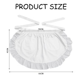 KSBBHDS 1 Piece White Apron, Plain Half Apron, Maid Ruffle Vintage Apron, Double Pocket Apron, Waist Apron for Kitchen, Cooking, Coffee Preparation and Gardening, White