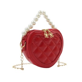 ZGMYC Cute Heart-shaped Crossbody Purse for Little Girls Small Shoulder Bag Wallet with Pearls Handle