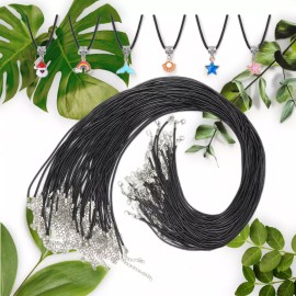 XACOOP 50Pcs Black Necklace Cord with Clasp - 24 Inch Waxed Cotton Cord Necklace Bulk f