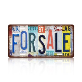 Vintage For Sale Metal Tin Sign License Plate Wall Decor for Convenience Store 12 x 6 Inches