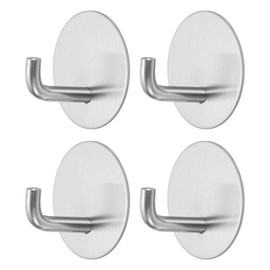 HARFINGTON 4pcs Self Adhesive Hook Waterproof Stainless Steel Loofah Robe Towel Wall Hooks Adhesive Wall Hangers Without Drill for Bathroom Kitchen Washroom Home, Silver
