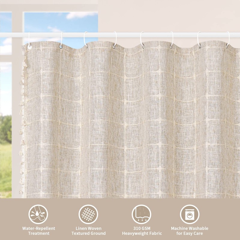 MitoVilla Boho Small Stall Shower Curtain 36 x 72, Tan