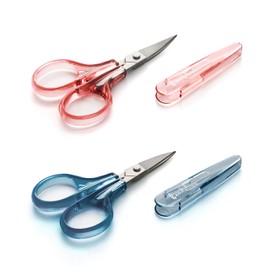 Beaditive Detail Craft Scissors Set (2 Pc.) Curved and Straight, Sharp, Compact | Sewing, Embroidery, Paper Cutting, Crafting | Stainless Steel | Protective Cover (Blue)