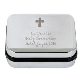 Engraved Trinket Box and Cross Necklace.