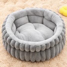 Round Plush Pet Bed for Cats & Rabbits, Thick Warming Donut Cushion
