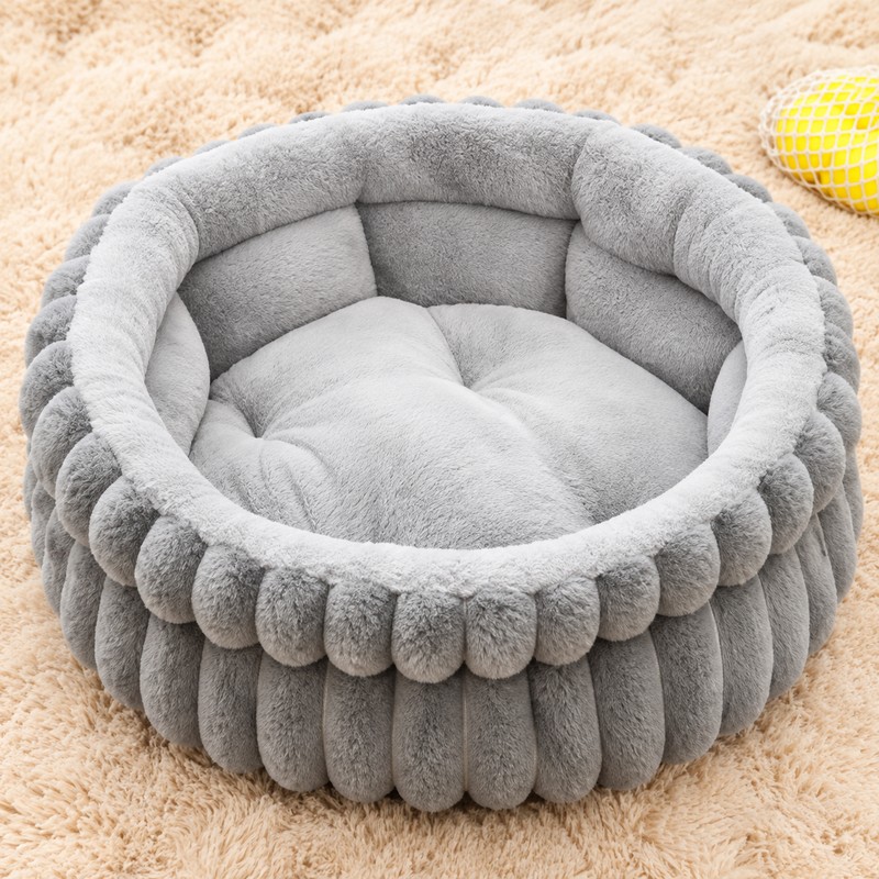 Round Plush Pet Bed for Cats & Rabbits, Thick Warming