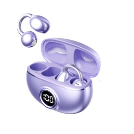 umgoogoo Wireless Bluetooth Earbuds with Sport Ear Hooks Bone Conduction Open Ear Design Digital Display Waterproof Headphones for Fitness Running and Gym Workouts (Basic-Purple)