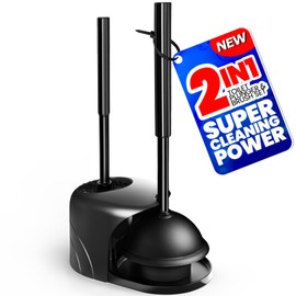 Denvlex 2 in 1 Toilet Brush and Plunger Set, Extended Handle Plunger,Toilet Bowl Brush Plunger Set,Bathroom Cleaning Tools,Cleaning Brush,Cleaning Supplies,Toilet Brush Plunger Combo,Black（20inch）