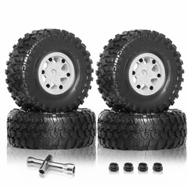 2.2 Beadlock Wheels and Tires （4pcs），Plastic wheels with lightweight design，All terrain tires.for 1:10 RC Rock Crawler Axial SCX10 Canyon Trail 105Rims TRX4 TRX6#8174 (white)