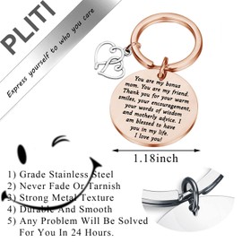 PLITI Step Mom Keychain Bonus Mom Key Ring Step Mother Wedding Gift Mother's Day Gifts Birthday Gifts For Mom You Are My Bonus Mom You Are My Friend Jewelry (bonus mom RGCA)