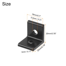 sourcing map 2020A Aluminum Extrusion Profile Corner Bracket, 2 Holes L-Shape Bracket, Right Angle Joint Connectors, Black, 12 PCS