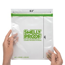 Smelly Proof Reusable Food Storage Bags Designed & MFG, USA MADE, Dishwasher-Safe, Easy-To-Clean, BPA FREE, NO PEVA, Clear FLAT Large 3-mil Thick, 8.5" x 10", Quart Size Ziplock Bags, 10-Pack