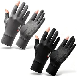 EYNSHOO 2 Pares de Guantes para Sol de Seda Helada, Negro + Gris