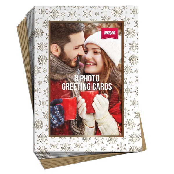 Shot2go Pack of 6 Christmas Photo Cards Gold Snowflake -