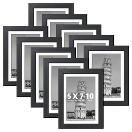 HappyHapi 5x7 Picture Frames Black Set of 10, Tabletop or Wall Display Pictures 4x6 with Mat or 5x7 Without, Multi Photo Frames Collage