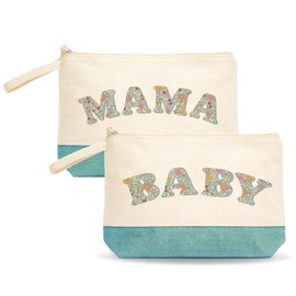 AmzLinkal 2 sacchetti regalo per mamma con chiusura lampo, per future mamme, regalo per nascita o baby shower, borsa fasciatoio per bambini, blu con stampa dell'alfabeto, 23 x 16 x 6 cm, Targetable