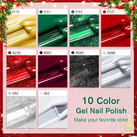 Shining She Semi-Permanent Nail Polish,10 Colors Christmas Winter Red Green White Black Semi-Permanent Nail Polish Soak Off UV/LED Nail Polish for Female Family Nail Art, 8ML
