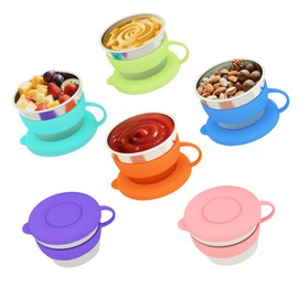 Omilly - Recipientes de acero inoxidable de 60 ml con tapas de silicona a prueba de fugas, tazas de salsa reutilizables para loncheras, picnics, viajes