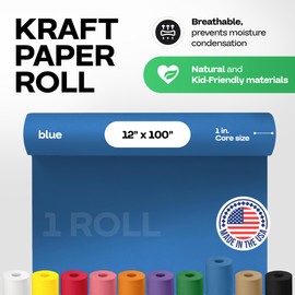 12" x 1200" (100 feet) Blue Kraft Paper Roll - USA-Made Quality Craft Paper for Gift Wrapping, Kids' Arts & Crafts, School Projects - 100% Recycled Natural Material 50lb Thickness by IDL Packaging