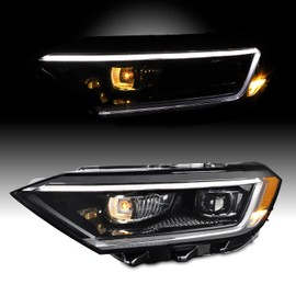 AKKON - Fits 2019 2020 2021 Volkswagen Jetta LED Tube DRL Running Lamp Projector Black Headlight Passenger Right Side