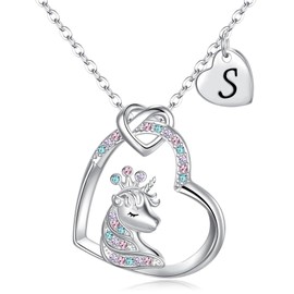 Cosol Silver Unicorn Gifts for Women Initial A Unicorn Necklace Hypoallergenic Rainbow Crown Unicorn Heart Pendant Necklaces Birthday Gifts