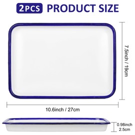 Axigundaone 2 Pcs White Enamel Butcher Tray, Rectangular Baking Pans, 7.1 x 10.2 Enamelware Metal Serving Tray for Painting, Food Storage (White)