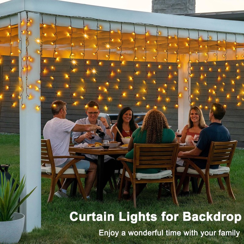 Solar Powered Curtain Lights 33ftx 3ft 500 LED Outdoor Curtain