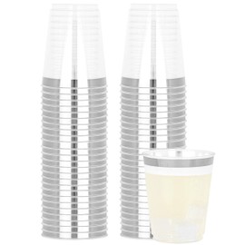 Plasticpro Disposable 10 oz Crystal Clear Plastic Tumblers With Silver Rim for Party's & Weddings pack of 50