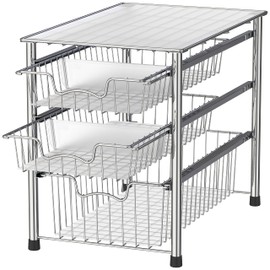Simple Houseware Stackable 3 Tier Sliding Basket Organizer Drawer, Chrome