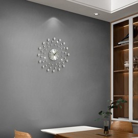 FMTAD Large Metal Decorative Wall Clocks Silent Non-Ticking,Bling Shining Modern Art Clock Home Decorative Big Wall Clocks for Living Room Bedroom Dining Room Decor,Dia 19.7 inch