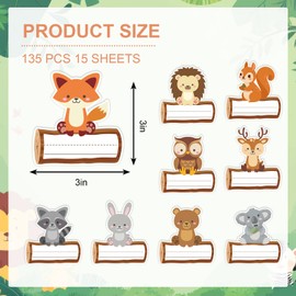 FYSUIMU Woodland Animal Name Tag Jungle Animal Nameplate Sticker 9 Designs Classroom Bulletin Board Decor Label Sticker for Office Desk Wall Decor, 135Pcs