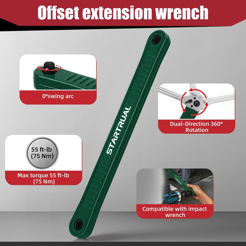 3/8 inch Offset Extension Wrench, Impact Ready Socket Wrench Universal