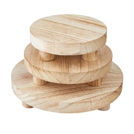 SUPERFINDINGS 3 Sizes Wooden Display Risers Wood Pedestal Stand Wood Round Flat Tray Rustic Display Riser for Home Bathroom Kitchen Counter and Organize, 20/15.2/12.6cm