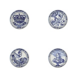 Delft Circles Blue DECORATIVE Ceramic Dresser Drawer PULLS Cabinet Cupboard KNOBS (Complete Set of All 4)