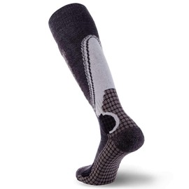 Pure Athlete High Performance Wool Ski Socks - Thermal Warm Merino Wool OTC Sock, Men Women (1 Pair - Black/Grey/Silver, Medium)