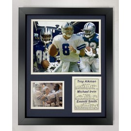 Dallas Cowboys Legends- Aikman, Irvin and Smith Collectible | Framed Photo Collage Wall Art Decor - 12"x15" | Legends Never Die