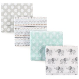 Hudson Baby 4 Piece Flannel Receiving Blanket, Gray Elephant, One Size