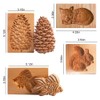 4 Pieces Wooden Cookie Molds Carved Wood Mold DIY Cookie