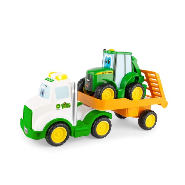 JOHN DEERE Lights & Sounds Farmin' Friends Hauling Set - Includes Toy Truck and Backhoe Tractor Toy Toys - Toddler Toys Ages 18 Months and Up