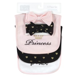 Hudson Baby Unisex Baby Cotton Bib and Headband or Caps Set, Daddys Princess, One Size