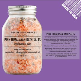 Beaute DE Provence Pink Himalayan Bath Salt with Lavender - 100% Natural Aromatherapy and Relaxation - Lavender Grapefruit Essential Oil Bath Salts for Women Relaxing, Natural & Cleanse