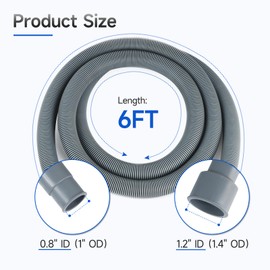 JUWO 6 Ft Washing Machine Drain Hose Extension, Universal Corrugated Discharge Hose for Magic Chef, Panda, Hair, Clamps and Adapter Included, Gray
