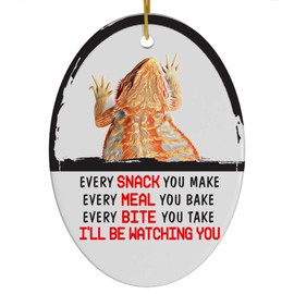 Every Snack You Make I'll Be Watching You Leatherback Bearded Dragon Christmas Ornament - Funny White Oval Ceramic Decoration Gifts for Dragon Lovers