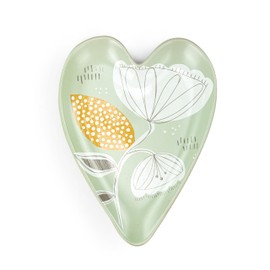 DEMDACO Abstract Floral Design by Kenzie Elston - 6.5 x 4.5 Inch Green/White/Yellow Stoneware Heart Shaped Kitchen Utensil Spoon Rest